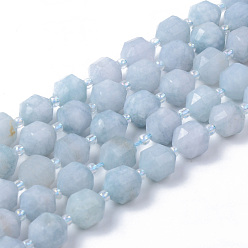 Aquamarine Natural Aquamarine Beads Strands, Round, Dyed, Faceted, 8~9x10mm, Hole: 1.2mm, about 33~35pcs/strand, 15.16inch(38.5cm)