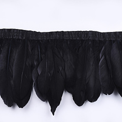 Black Goose Feather Fringe Trimming, Costume Accessories, Dyed, Black, 145~195mm, about 2m/bag