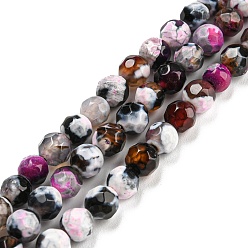 Magenta Brins de perles d'agate craquelée de feu naturel teint, ronde à facettes, magenta, 4mm, Trou: 0.8mm, Environ 94~95 pcs/chapelet, 14.37~14.57 pouce (36.5~37 cm)