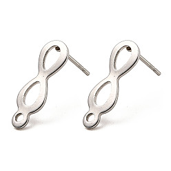 Stainless Steel Color Infinity Shape 201 Stainless Steel Stud Earrings Findings, with 304 Stainless Steel Pins & Horizontal Loop, Stainless Steel Color, 18.5x6.5mm, Hole: 1.2mm, Pin: 0.7mm
