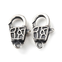 Antique Silver 925 Thailand Sterling Silver Lobster Claw Clasps, with 925 Stamp, Antique Silver, 12.5x7.5x3.5mm, Hole: 1mm