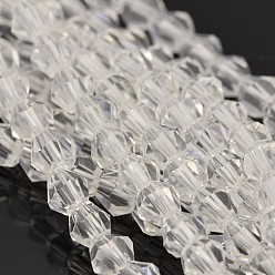 Clair Facettes perles de verre de toupie brins, clair, 4x4mm, Trou: 1mm, Environ 92~96 pcs/chapelet, 13.78~14.37 pouce