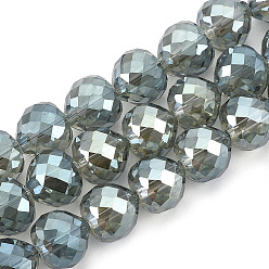 Medium Aquamarine Electroplate Glass Beads Strands, Faceted, Heart, Medium Aquamarine, 9x10mm, Hole: 1.5mm, about 60pcs/strand, 22 inch