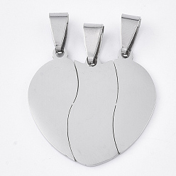 Stainless Steel Color 201 Stainless Steel Split Pendants, Heart, Stainless Steel Color, 28x29x1mm, Hole: 8x4mm