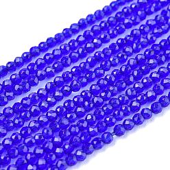 Bleu Chapelets de perles en verre, imitation quartz, facette, ronde, bleu, 2mm, Trou: 0.5mm, Environ 175 pcs/chapelet, 14.9 pouce (38 cm)