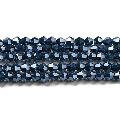 Prussian Blue Opaque Solid Color Electroplate Glass Beads Strands, Pearl Luster Plated, Faceted, Bicone, Prussian Blue, 4x4mm, Hole: 0.8mm, about 87~98pcs/strand, 12.76~14.61 inch(32.4~37.1cm)