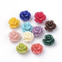 Mixed Color Dyed Synthetic Coral Beads, Flower, Half Drilled, Mixed Color, 10x10x8.5mm, Hole: 1.5mm