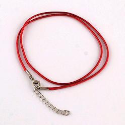 Rouge Foncé Coton ciré création de collier cordon, avec des agrafes en alliage pince de homard et chaînes terminales de fer, platine, rouge foncé, 17.4 pouce (44 cm)