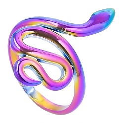 Rainbow Color 201 Stainless Steel Snake Wrap Open Cuff Ring for Women, Rainbow Color, US Size 8(18.1mm)