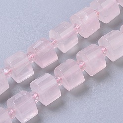 Cuarzo Rosa Natural aumentó de perlas de cuarzo hebras, facetados, columna, 14~15x14~15x9~11 mm, agujero: 1.5 mm, sobre 25~30 unidades / cadena, 15.35 pulgada (39 cm)