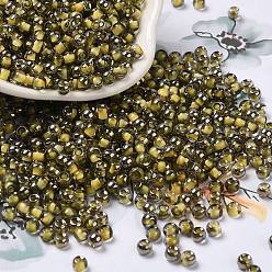 Light Khaki Transparent Inside Colours Glass Seed Beads, Half Plated, Round Hole, Round, Light Khaki, 4x3mm, Hole: 1.2mm, 7650pcs/pound