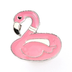 Flamingo Alloy Enamel Brooches, Enamel Pin, with Butterfly Clutches, Flamingo Shape, Platinum, Flamingo, 22x21x10mm