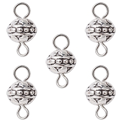 Antique Silver Tibetan Style Alloy Connector Charms, Round Links with Iron Double Loops, Antique Silver, 14x8mm, Hole: 2mm