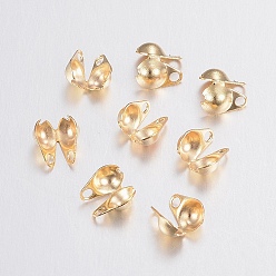 Real 18K Gold Plated 304 Stainless Steel Bead Tips, Calotte Ends, Clamshell Knot Cover, Real 18k Gold Plated, 6x4x3mm, Hole: 1mm, Inner Diameter: 3.5mm