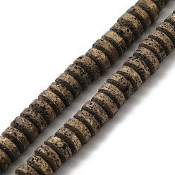 Light Gold Plated Electroplated Natural Lava Rock Beads Strands, Flat Round/Disc, Heishi Beads, Light Gold Plated, 7x3mm, Hole: 3mm, about 123pcs/strand, 16.14''(41cm)