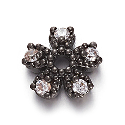 Bronze Laiton micro pavé capuchon de perles de zircon cubique, 5 pétales, fleur, clair, gris anthracite, 8x8x3mm, Trou: 1.4mm