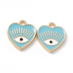 Sky Blue Alloy Enamel Pendants, Golden, Heart with Eye Charm, Sky Blue, 14.5x13x1.5mm, Hole: 1.6mm