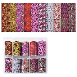 Couleur Mélangete Stickers autocollants de transfert nail art, pour la décoration des ongles des femmes, motif imprimé léopard, couleur mixte, 40mm, 1m/rouleau, 10 rouleaux / boîte