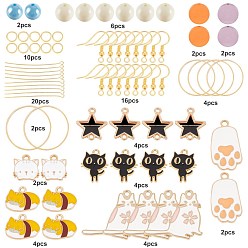 Light Gold Sunnyclue 84 kits de fabrication de boucles d'oreilles sur le thème chat bricolage, y compris les maillons et pendentifs en alliage, perles acryliques et bois, anneaux de liaison et crochets de boucles d'oreilles, or et de lumière