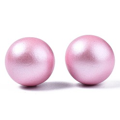 Rose Nacré Perles de bois naturel peintes, nacré, pas de trous / non percés, ronde, perle rose, 15mm