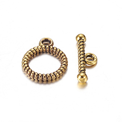 Antique Golden Tibetan Style Alloy Toggle Clasps, Cadmium Free & Nickel Free & Lead Free, Antique Golden, Ring: 13x16mm, Bar :6x18mm, Hole: 2mm.