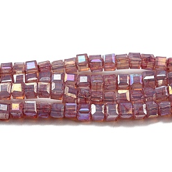Rouge Indien Cuisson perles de verre peintes brins, imitation jaed, couleur ab , facette, cube, rouge indien, 2.5x2.5x2.5mm, Trou: 0.8mm, Environ 191~193 pcs/chapelet, 18.11~18.50 pouce (46~47 cm)