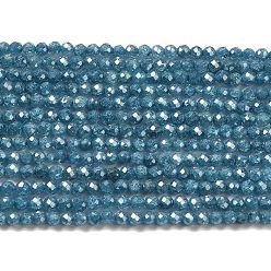 Steel Blue Cubic Zirconia Bead Strands, Faceted Rondelle, Steel Blue, 3mm, Hole: 0.6mm, about 131pcs/strand, 15.16 inch(38.5cm)