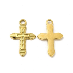 Real 18K Gold Plated Ion Plating(IP) 304 Stainless Steel Pendants, Cross Charm, Real 18K Gold Plated, 20.5x13.5x2mm, Hole: 1.8mm