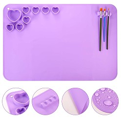 Purple 23x15.7 Inch Creative Washable Silicone Craft Mat, Heart Grid Pigment Pallete Pad with Pen Holder, for Painting, Art, Clay & DIY Projects, Rectangle, Purple, 60x40cm
