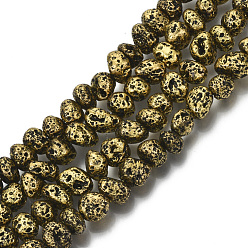 Antique Golden Plated Electroplated Natural Lava Rock Beads Strands, Nuggets, Antique Golden Plated, 6~10x6~10x5~8mm, Hole: 1mm, about 52~54pcs/strand, 14.17 inch~14.96 inch(36~38cm)