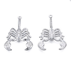 Stainless Steel Color 201 Stainless Steel Pendants, Scorpion, Stainless Steel Color, 43.5x29x3mm, Hole: 1.8mm