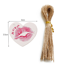 Lip Paper Gift Tags, Hange Tags, with Hemp Rope, For Wedding, Valentine's Day, Lip Pattern, 3.5x4cm, 50pcs/set