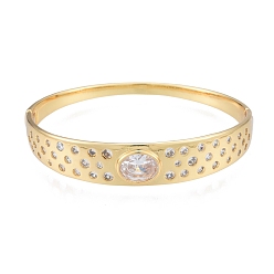Claro Brazalete con bisagra ovalada de circonita cúbica, joyas de latón chapado en oro real 18k para mujer, Claro, diámetro interior: 2-1/8x2-3/8 pulgada (5.3x6 cm)