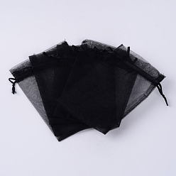 Negro Bolsas de regalo de organza con cordón, bolsas de joyería, banquete de boda favor de navidad bolsas de regalo, negro, 16x11 cm