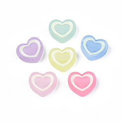 Couleur Mélangete Perles acryliques transparentes, avec l'émail, givré, cœur, couleur mixte, 19x22x7mm, Trou: 3mm