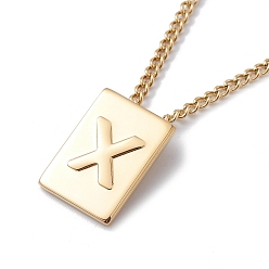 Letter X Titanium Steel Initial Letter Rectangle Pendant Necklace for Men Women, Golden, Letter.X, 18.11~18.5 inch(46~47cm)