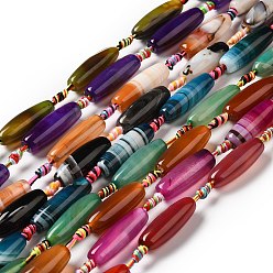 Mixed Color Natural Agate Beads Strands, Dyed & Heated, Rice, Mixed Color, 29.5~34x9.5~13.5mm, Hole: 2.5mm, about 10pcs/strand, 16''(41cm)