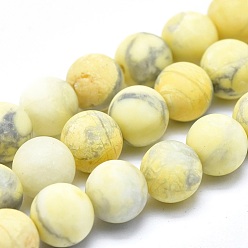 Yellow Natural Howlite Bead Strands, Frosted, Dyed, Round, Yellow, 8mm, Hole: 1mm, about 15.35 inch~15.74 inch(39~40cm)long, 47~49pcs/strand