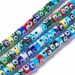 Colorful Handmade Evil Eye Lampwork Beads Strands, Column, Colorful, 7~8x5mm, Hole: 1.4mm, about 40pcs/strand, 8.27~8.66 inch(21~22cm)