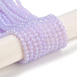 Lilac Baking Painted Transparent Glass Beads Strands, Imitation Opalite, Faceted, Round, Lilac, 3.5x3mm, Hole: 0.7mm, about 117pcs/strand, 14.17~14.37 inch(36~36.5cm)