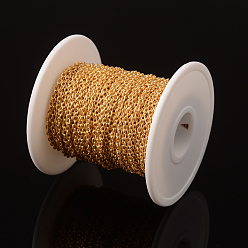 Golden Ion Plating(IP) 304 Stainless Steel Cable Chains, Textured, Unwelded, with Spool, Oval, Golden, 3x2x0.6mm, about 65.61 Feet(20m)/roll