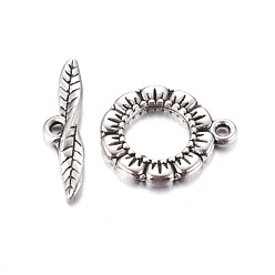 Antique Silver Tibetan Style Toggle Clasps, Flat Ring, Lead Free and Cadmium Free, Antique Silver, 24x17x2mm, Hole: 2mm