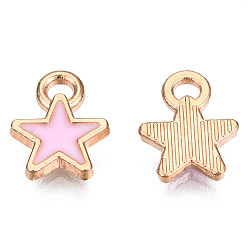 Pink Alloy Enamel Star Charms, Cadmium Free & Nickel Free & Lead Free, Light Gold, Pentagram, Pink, 9x6.5x1mm, Hole: 1.4mm