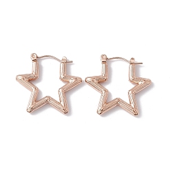 Rose Gold Ion Plating(IP) 304 Stainless Steel Star Hoop Earrings for Women, Rose Gold, 23x25x2mm, Pin: 0.6mm
