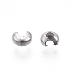 Stainless Steel Color 304 Stainless Steel Crimp Beads Covers, Stainless Steel Color, 3.5x4mm, Hole: 1.4mm