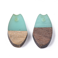 Turquoise Foncé Pendentifs en bois de résine et de noyer, bouche de poisson, turquoise foncé, 16x9x3.5~4mm, Trou: 1.8mm