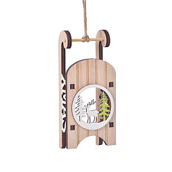 Marron Clair Décoration pendentif traîneau en bois, ornements suspendus de sapin de noël, pour la décoration de la maison de cadeau de fête, bisque, 120x50x30mm