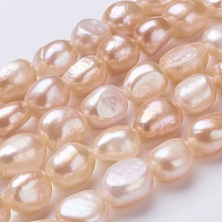 Sandy Brown Natural Cultured Freshwater Pearl Beads Strands, Nuggets, Sandy Brown, 10~12x9~10x7~8mm, Hole: 0.5mm, about 31~32pcs/strand, 14.4 inch