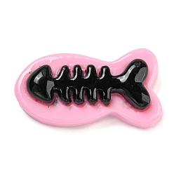Fish Black & Pink Opaque Resin Cabochons, for Jewelry Making, Fish Bone, 27x14.5x6.5mm