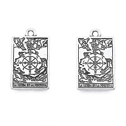 Antique Silver Rack Plating Alloy Pendants, Cadmium Free & Nickel Free & Lead Free, Tarot Charms, Antique Silver, The Wheel of Fortune X, 23.5x14.5x1.5mm, Hole: 1.8mm